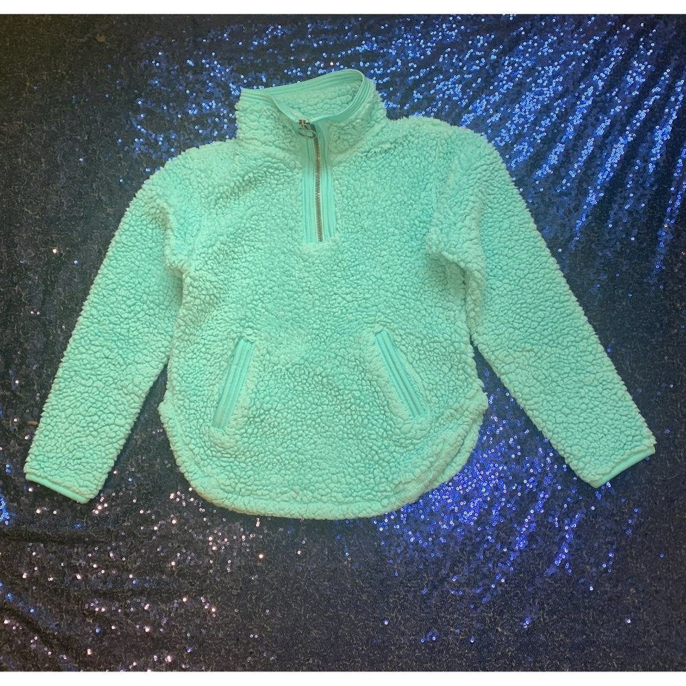 GIRLS Green Sherpa 3/4 Zip Pullover Soft for Winter Fall 5/6